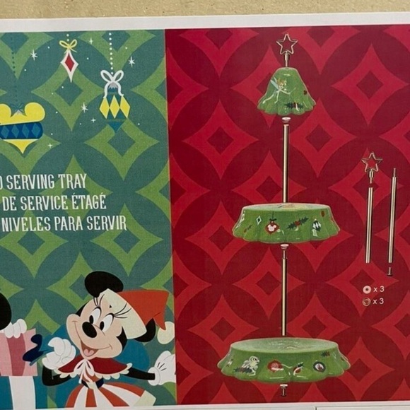 Disney Parks Christmas Tree Tiered Serving Tray Cupcake Plate, Mickey Pluto NEW - Picture 3 of 3